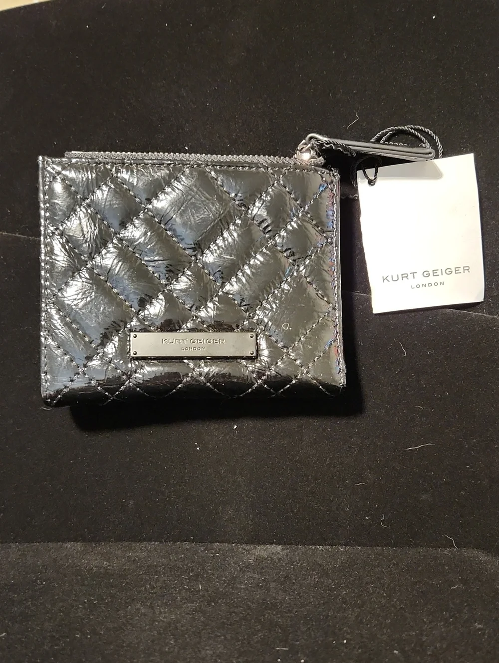 Kurt Geiger London Diamond Quilted Patent Bifold Wallet / Zip Card Holder - NWT